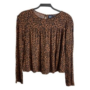 Gap Women’s Cheetah Print Brown/Black Shirt Blouse Tiered Silhouette Top